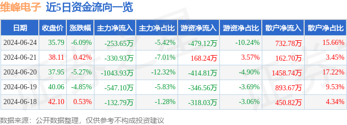 j9九游會(huì)登錄入口首頁(yè)維峰電子（301328）6月24日主力